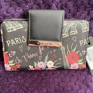 Tahari Black and Pink Floral Wallet